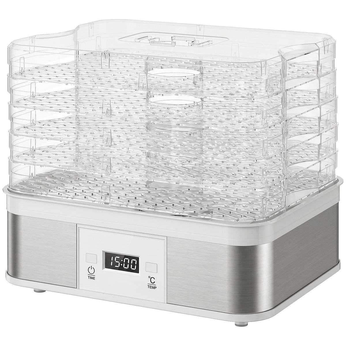 HOMCOM five-tier food dehydrator with clear trays, stainless steel base and LCD controls