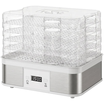 HOMCOM five-tier food dehydrator with clear trays, stainless steel base and LCD controls