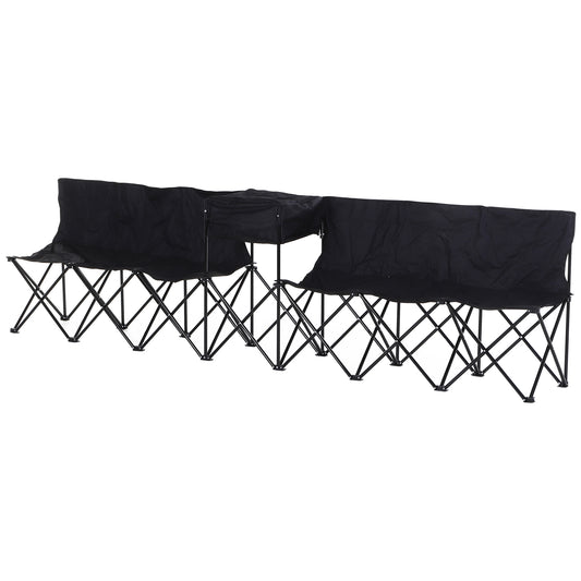 Photo of Outsunny 6 Seat Folding Sports Bench Portable Sports Team Bench Spectator Chair with Cooler Bag and Carrying Bag for Outdoor Picnic Camping - Black in Black colour on a white background