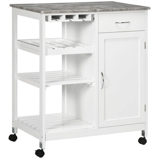Photo of HOMCOM Kitchen Trolley with Wine Rack, Drawer, Open Shelf and Storage Cabinet for Dining Room, White in White colour on a white background