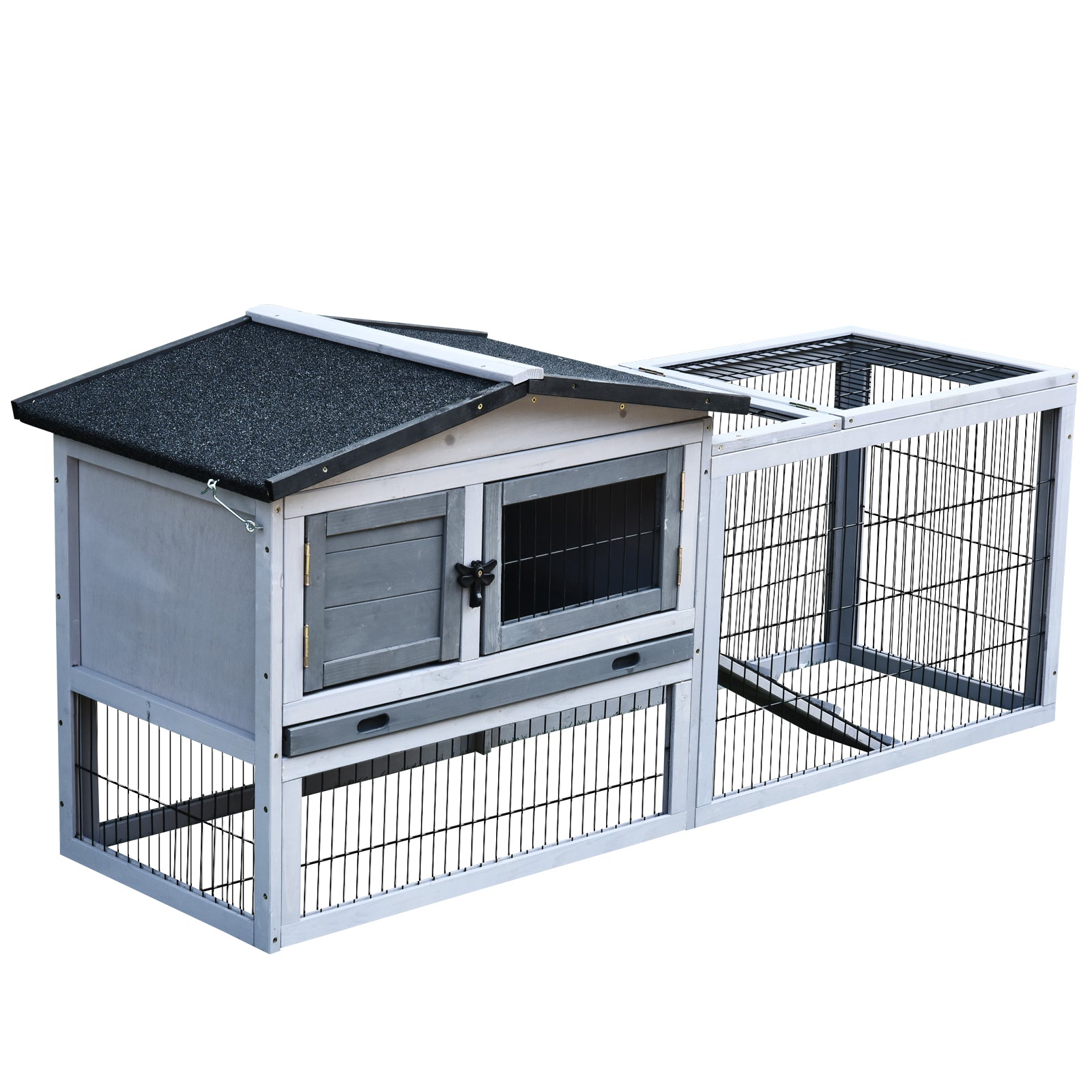 Photo of PawHut Small Animal Two-Level Fir Wood Guinea Pigs Hutches w/ Ramp Burnt Grey in Grey colour on a white background