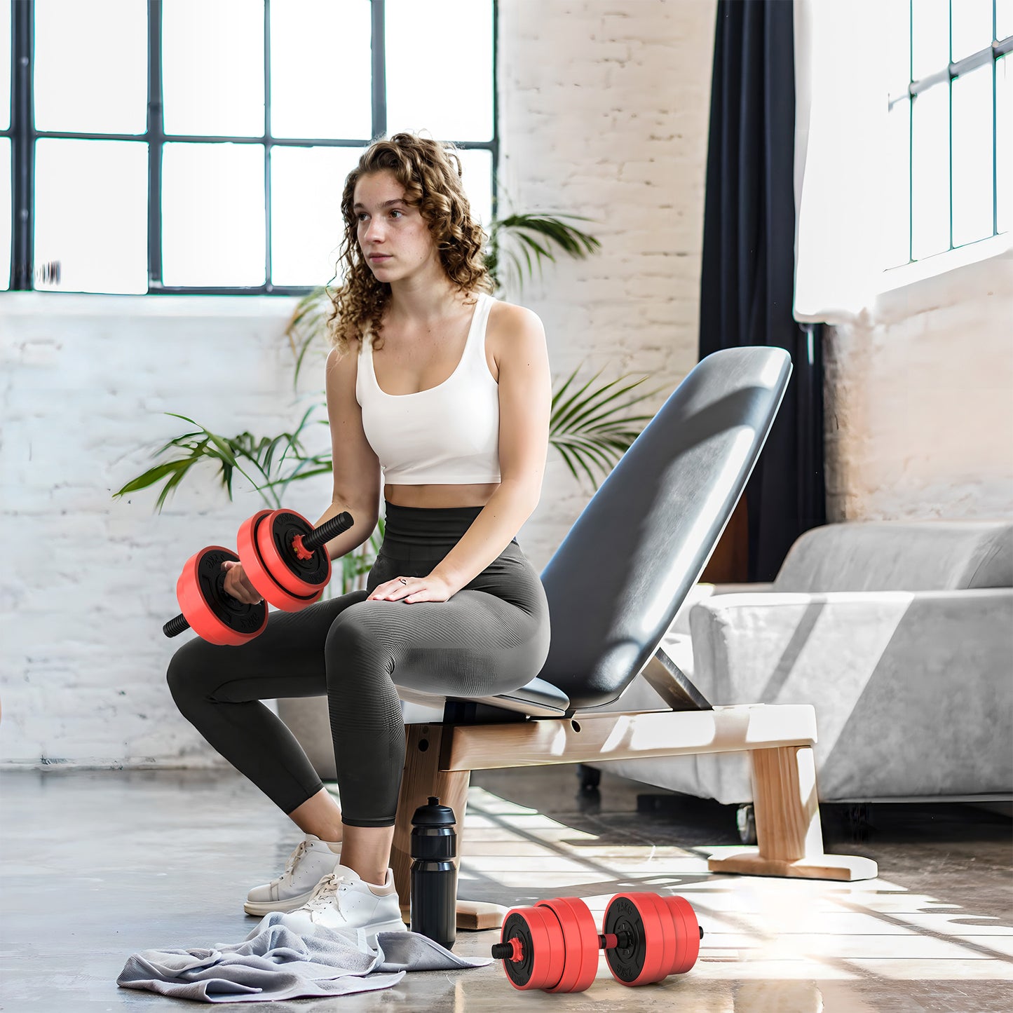 SPORTNOW 30kg 6-In-One Adjustable Weight Dumbbells Set, Barbell, Kettlebell, Push Up Stand - Red