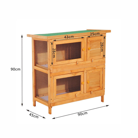 Photo of Pawhut 90cm 2 Tiers Double Decker Wooden Guinea Pigs Hutches Pet Cage in Cage colour on a white background