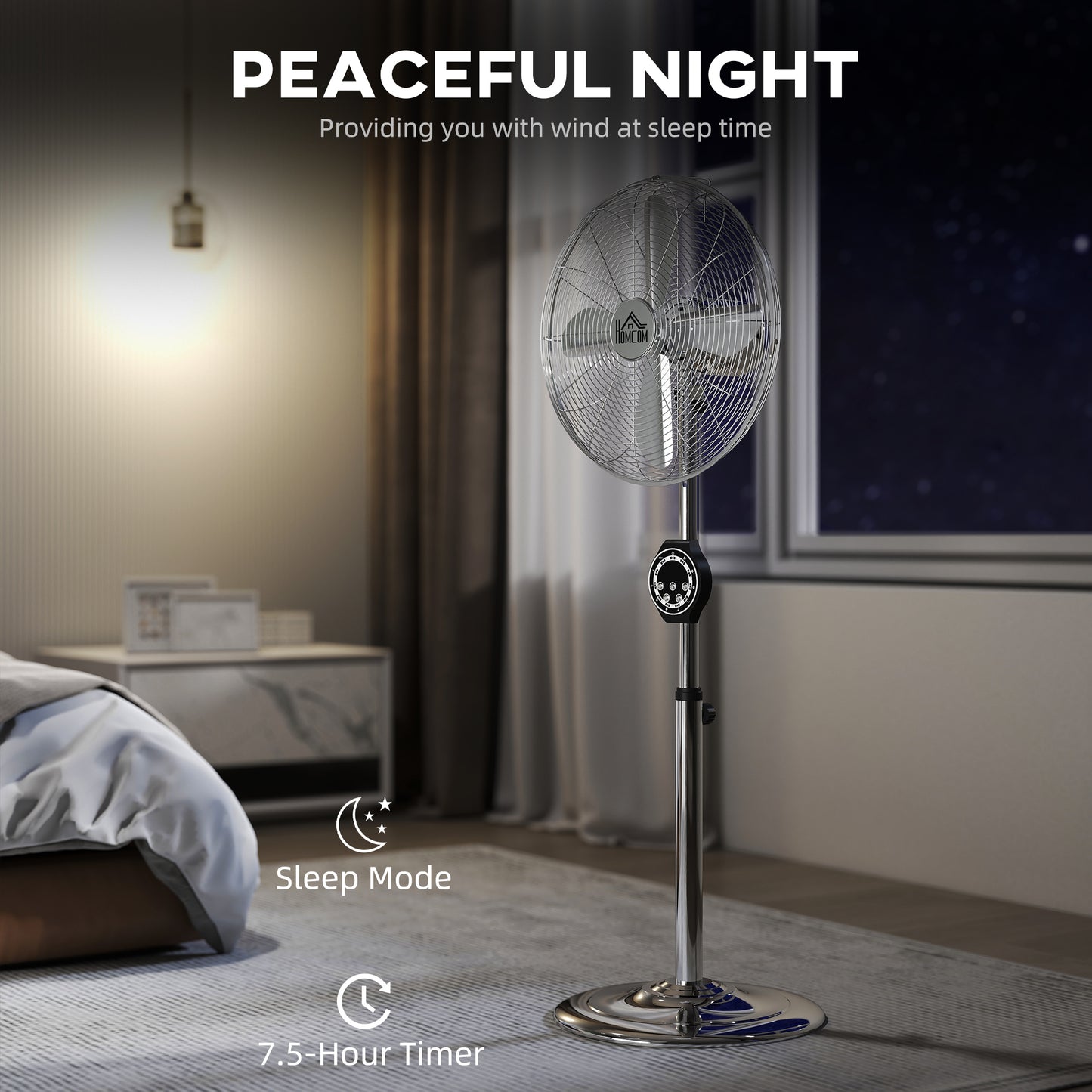 HOMCOM 16" Metal Pedestal Fan with Oscillating, Adjustable Height - Silver Tone