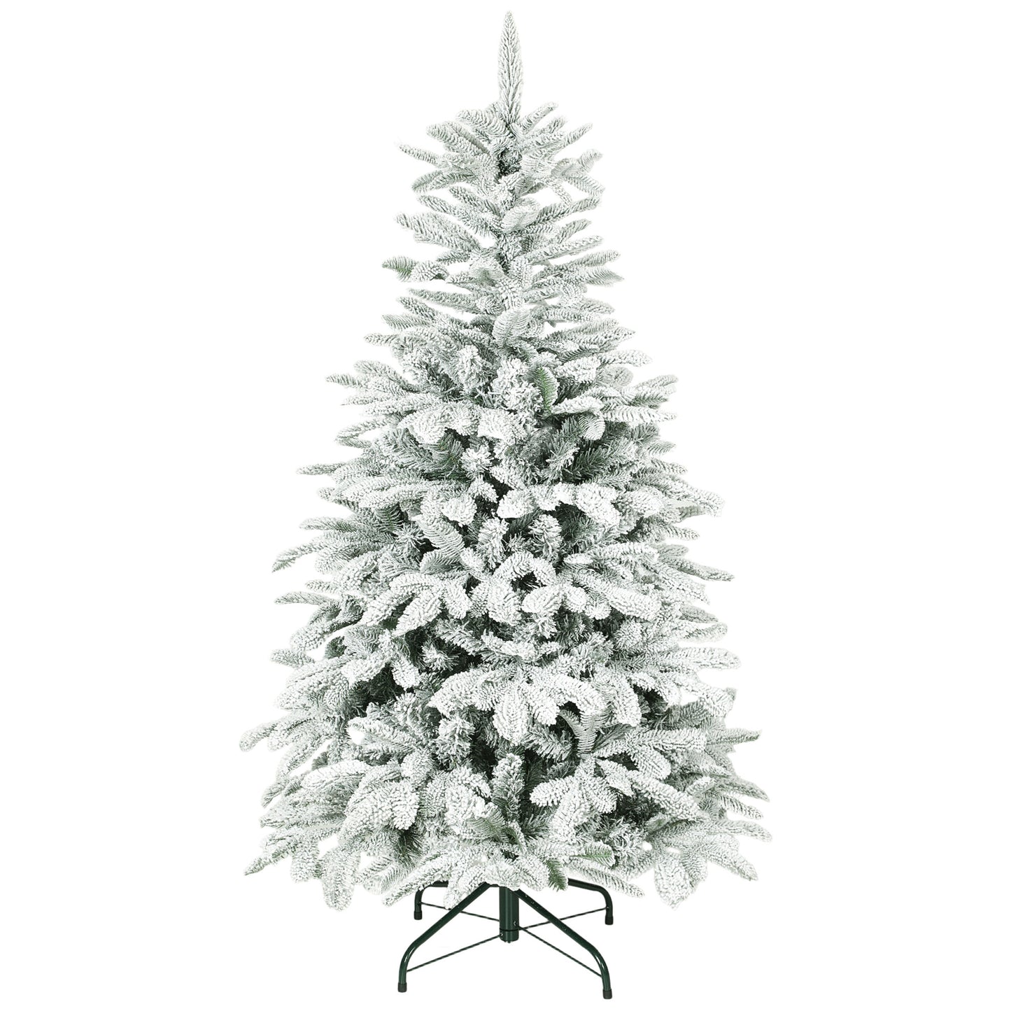 Photo of HOMCOM 5 ft Artificial Flocked Christmas Tree with 717 Branches, Hinged Xmas Tree with Foldable Metal Stand, Easy Assembly for Home Office Decor in Decor colour on a white background