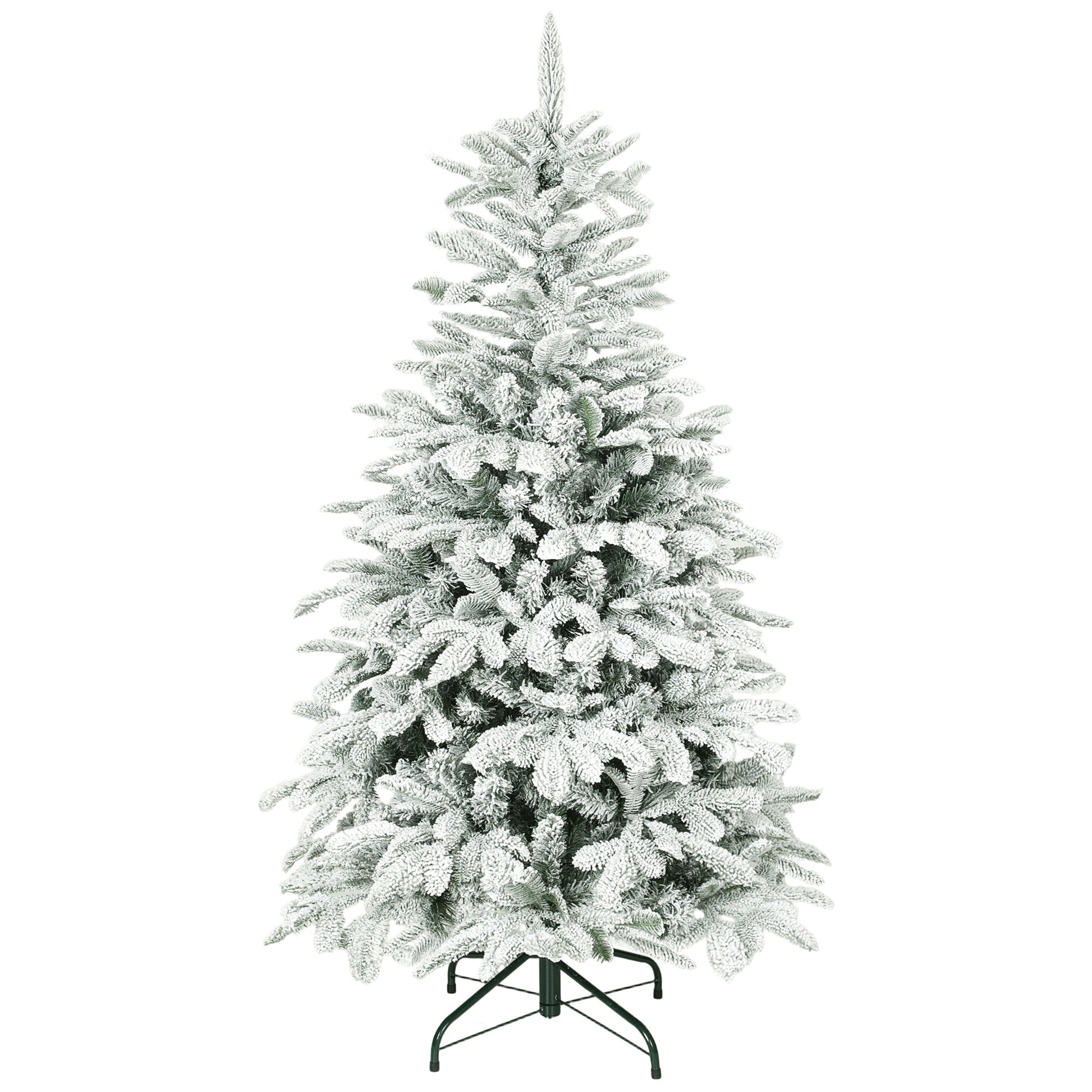 Photo of HOMCOM 5 ft Artificial Flocked Christmas Tree with 717 Branches, Hinged Xmas Tree with Foldable Metal Stand, Easy Assembly for Home Office Decor in Decor colour on a white background