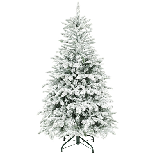 Photo of HOMCOM 5 ft Artificial Flocked Christmas Tree with 717 Branches, Hinged Xmas Tree with Foldable Metal Stand, Easy Assembly for Home Office Decor in Decor colour on a white background