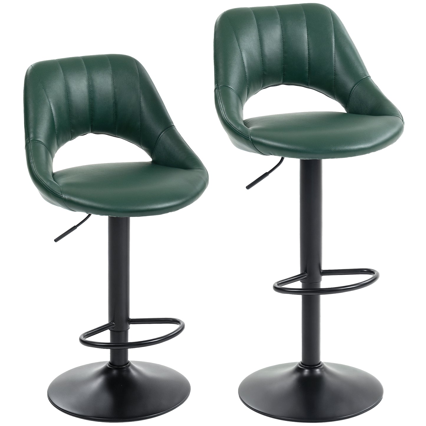 Photo of HOMCOM Set of Two Faux Leather Bar Stools - Dark Green in Green colour on a white background