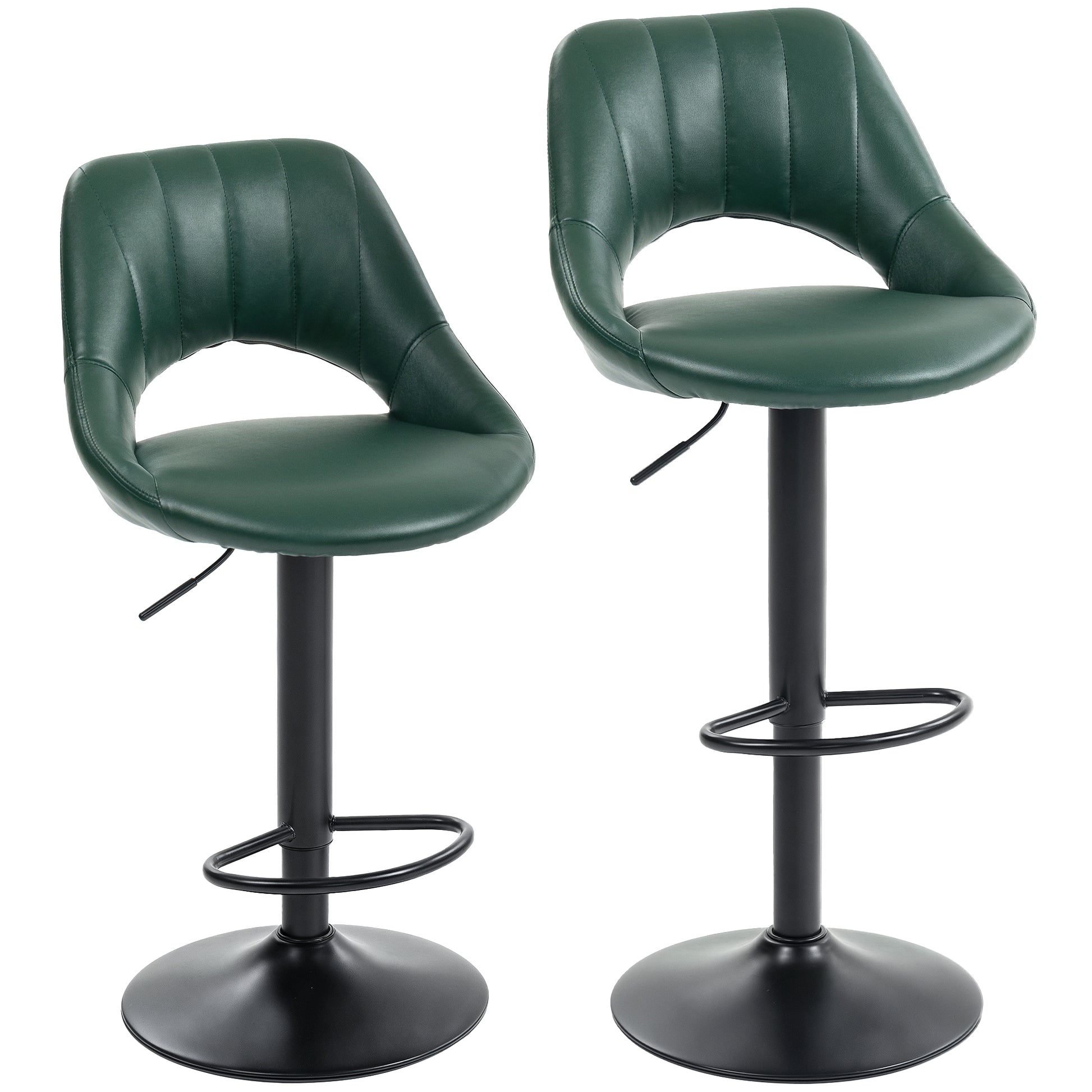 Photo of HOMCOM Set of Two Faux Leather Bar Stools - Dark Green in Green colour on a white background