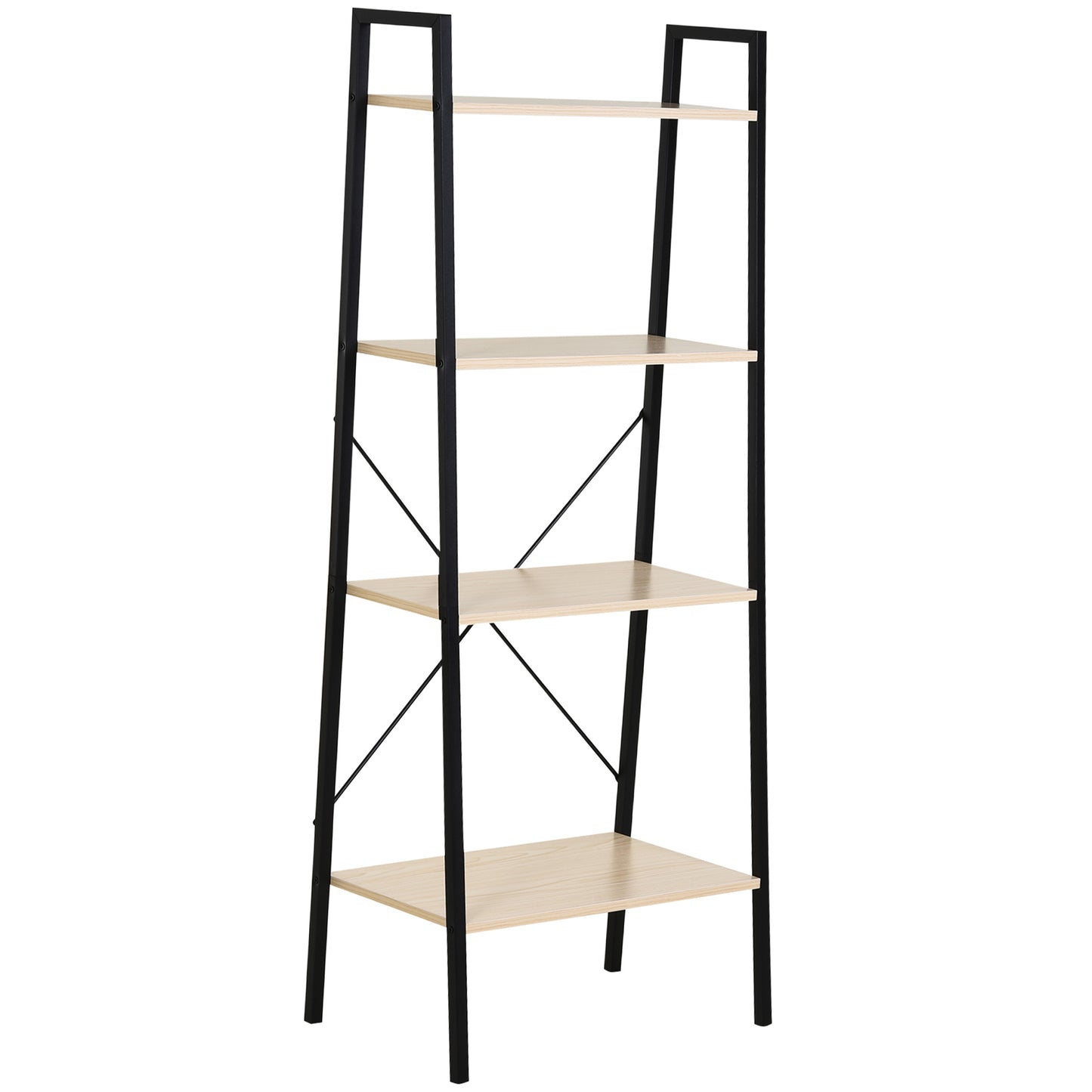 Photo of HOMCOM Ladder Shelf, Bookshelf, 4-Tier Industrial Storage Rack for Living Room, Bedroom, Kitchen, Oak and Black in Black colour on a white background