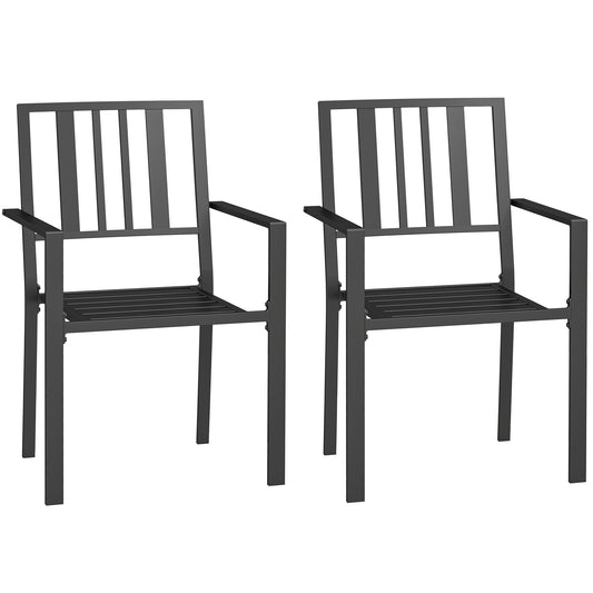 Photo of Outsunny Set of Two Minimal Metal Garden Chairs - Black in Black colour on a white background
