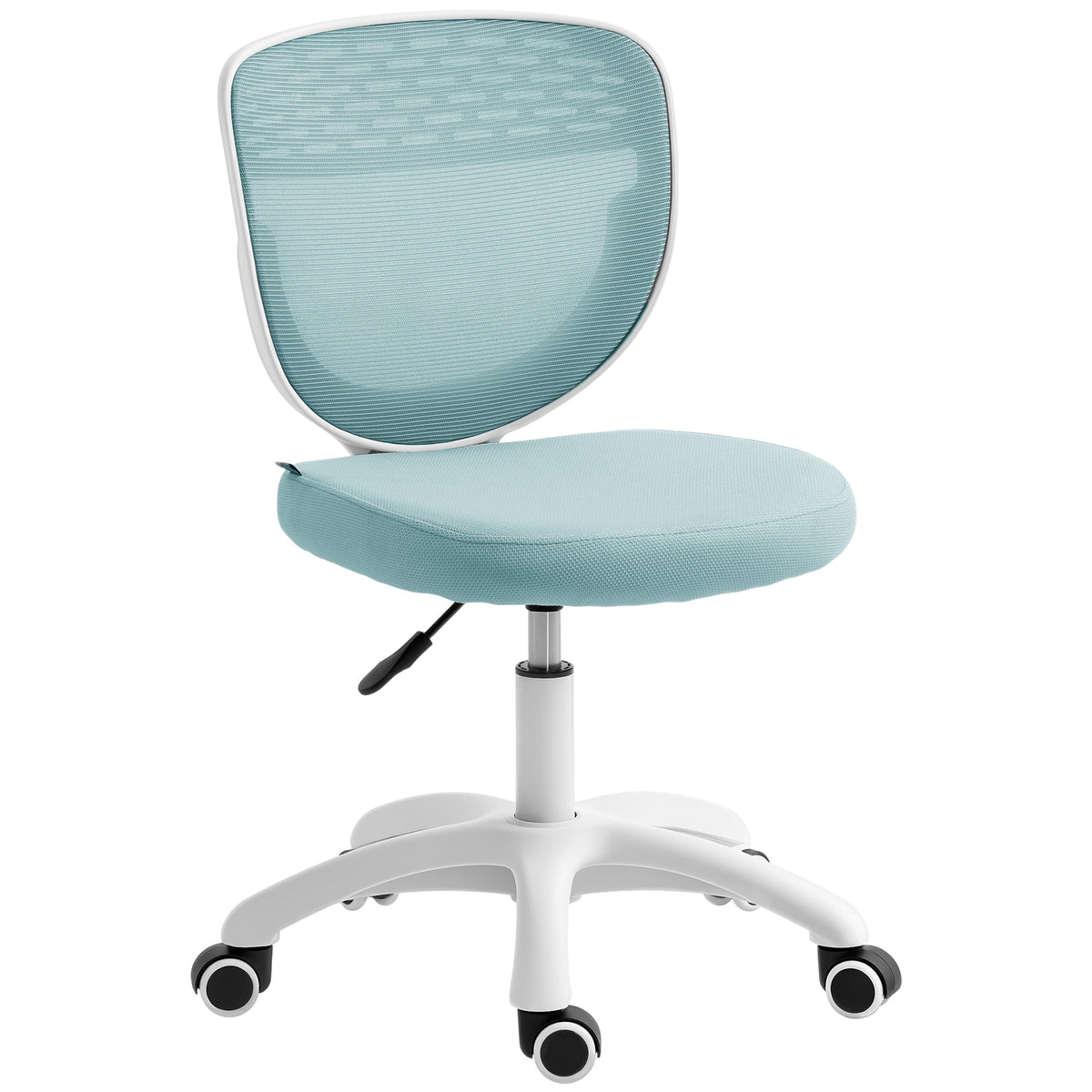 Photo of HOMCOM Office Chair, Armless Computer Desk Chair with Breathable Mesh, Adjustable Height, Swivel Wheels, Light Blue in Blue colour on a white background
