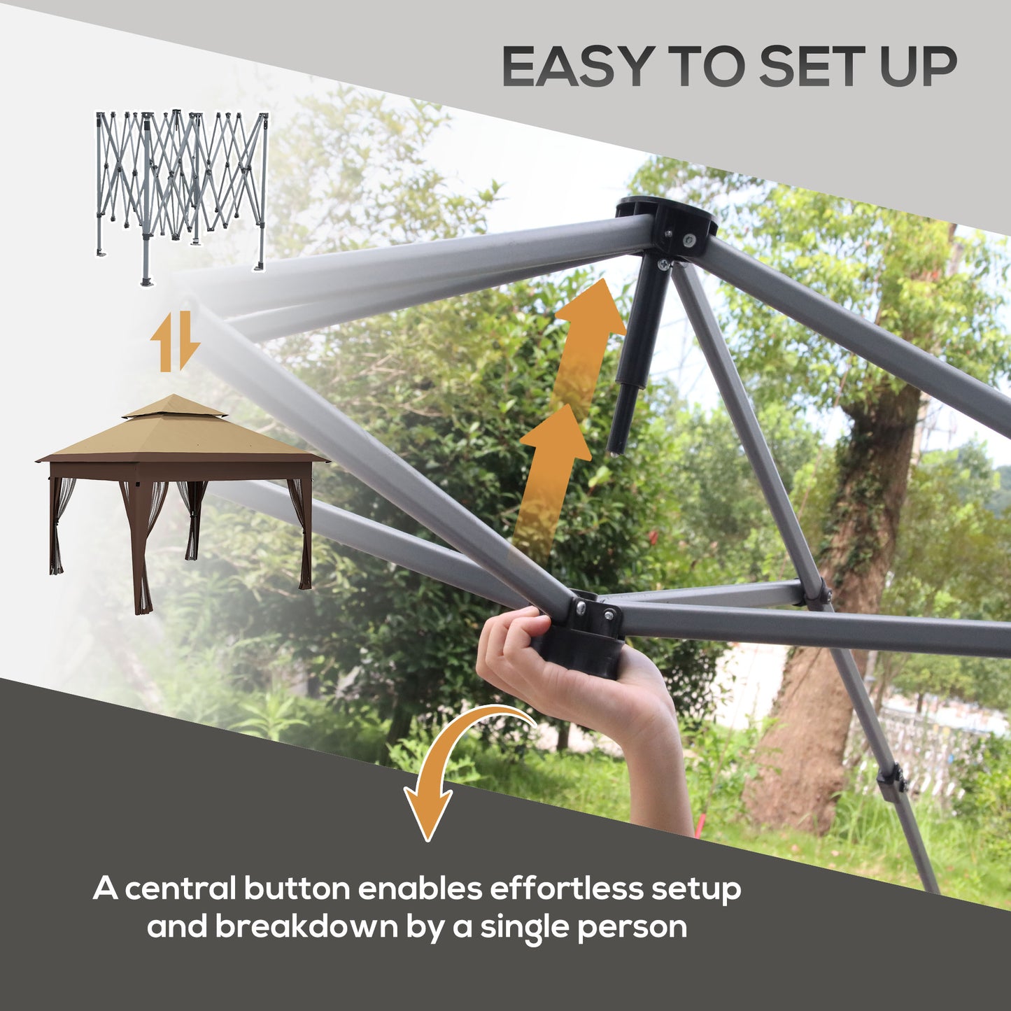 Outsunny 3 x 3(m) Pop Up Gazebo with Mosquito Netting, Easy Setup Marquee Party Tent with 1-Button Push, Double Roof, Carry Bag, Sandbags, Height Adjustable Instant Shelter, Khaki