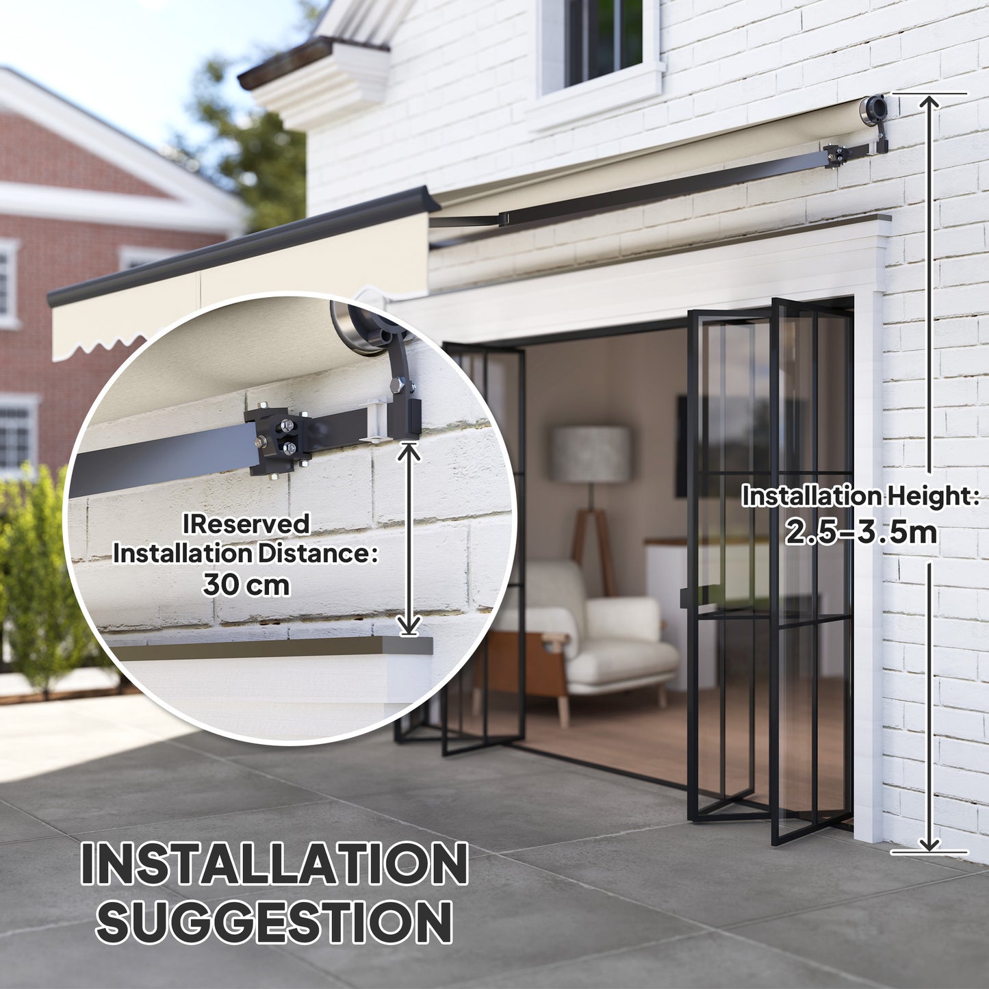 Outsunny 2.5 x 2m Electric Awning with Remote Controller, Aluminium Frame Retractable Awning, Beige