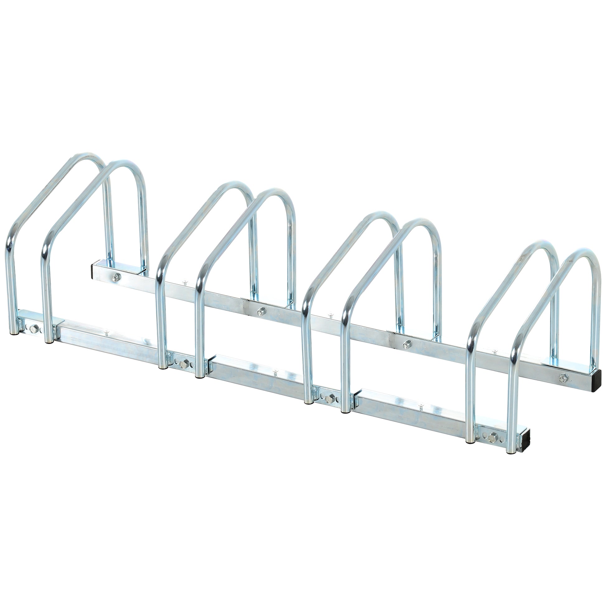 Photo of HOMCOM Bike Stand Parking Rack Floor or Wall Mount Bicycle Cycle Storage Locking Stand (4 Racks, Silver) in Silver) colour on a white background
