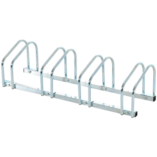 Photo of HOMCOM Bike Stand Parking Rack Floor or Wall Mount Bicycle Cycle Storage Locking Stand (4 Racks, Silver) in Silver) colour on a white background