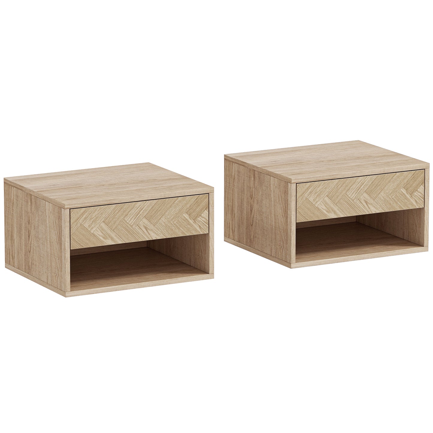 Photo of HOMCOM Set of Two Floating Bedside Tables - Natural Wood Finish in Finish colour on a white background