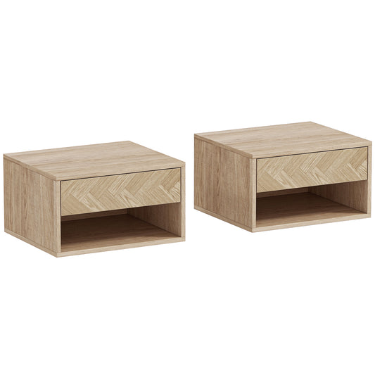Photo of HOMCOM Set of Two Floating Bedside Tables - Natural Wood Finish in Finish colour on a white background