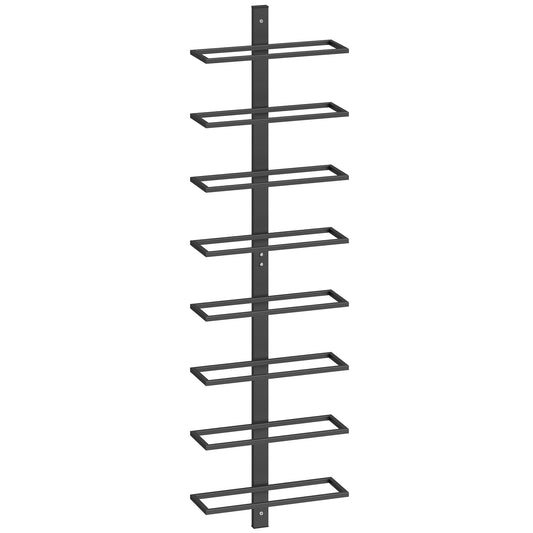 Photo of HOMCOM Wall Mounted Wine Rack, 8 Tier Metal Wine Display Rack, Storage Holder for Kitchen, Black in Black colour on a white background
