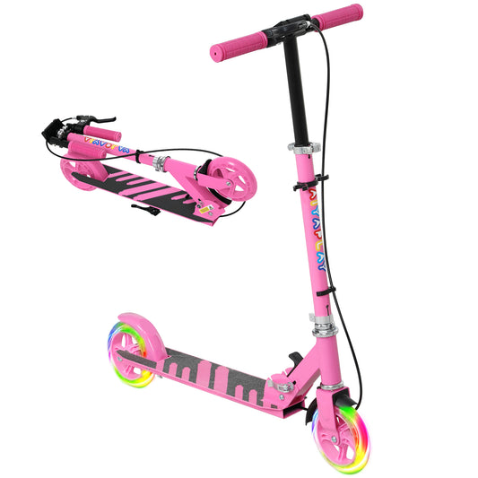 Photo of AIYAPLAY Scooter for Kids Aged 3-8 Years, with Adjustable Handle, Two Light Up Wheels, Handbrake, Rear Brake, Pink in Pink colour on a white background