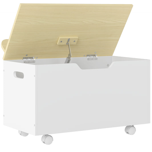 Photo of AIYAPLAY Toy Box with Lid, Toy Chest with Wheels and Safety Hinges, Toddler Storage Organiser for Playroom, Bedroom, White in White colour on a white background