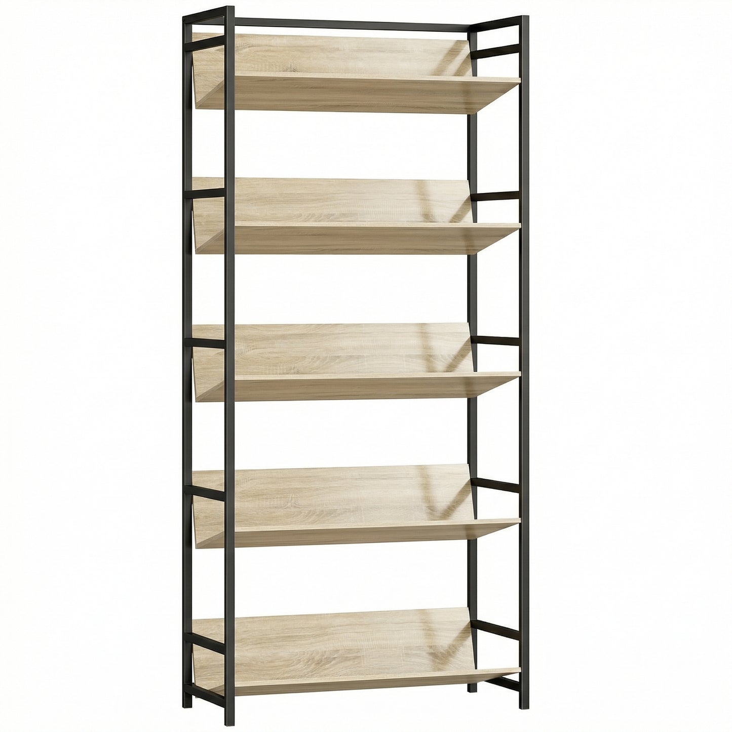 Photo of HOMCOM Bookshelf 5-Tier Metal Frame Bookcase Storage Shelves for Living Room Oak in Oak colour on a white background