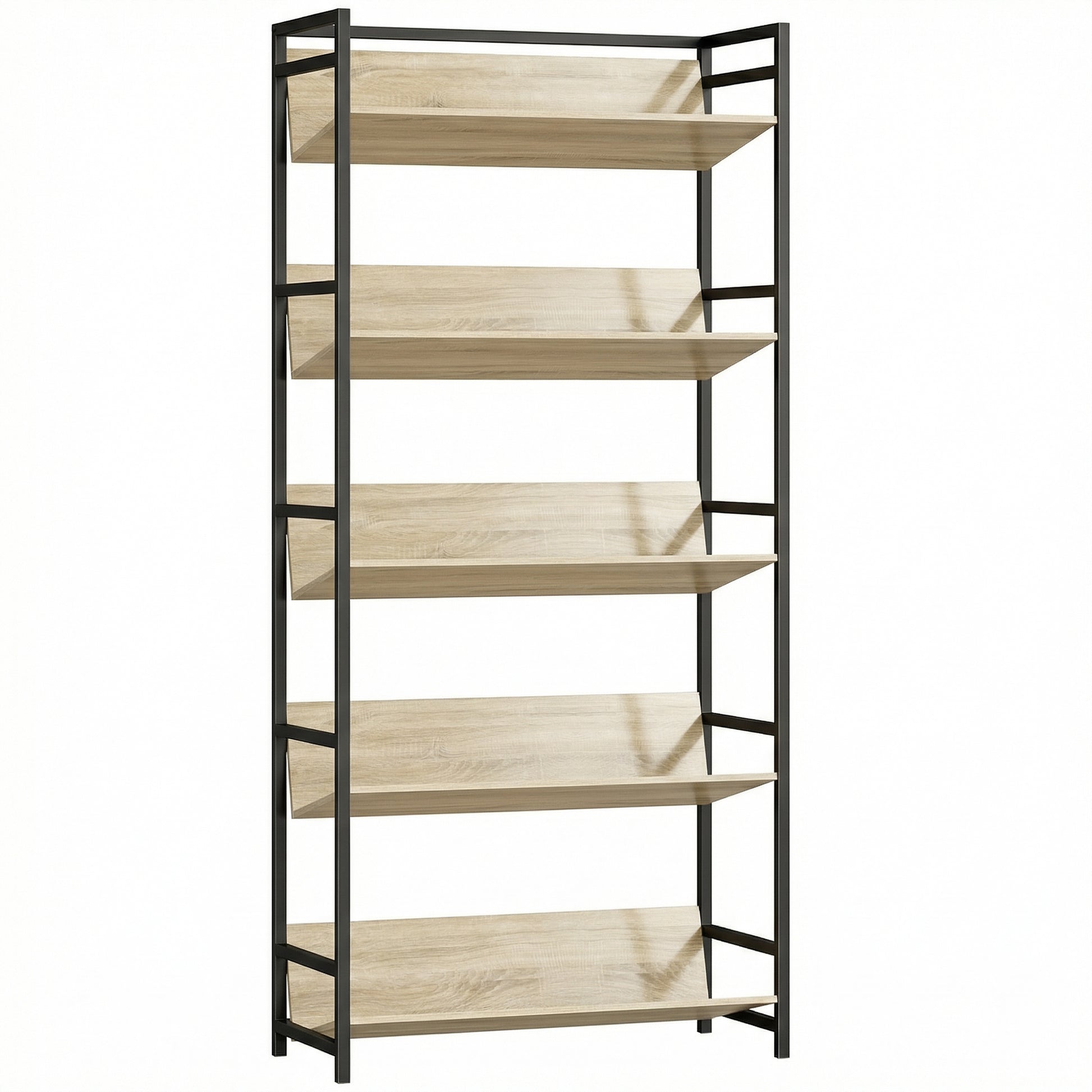 Photo of HOMCOM Bookshelf 5-Tier Metal Frame Bookcase Storage Shelves for Living Room Oak in Oak colour on a white background