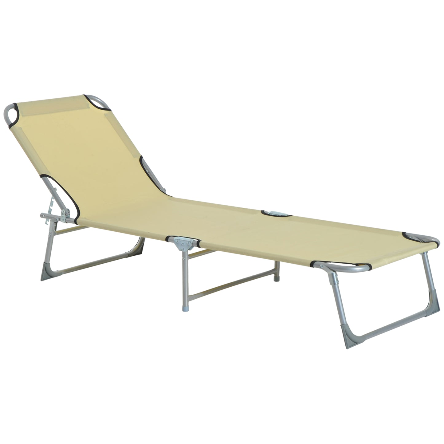 Photo of Outsunny Reclining Sun Lounger Chair Folding Camping Bed with 4-Position Adjustable Backrest, for Travel Indoor Outdoor Office Fishing, Beige in Beige colour on a white background