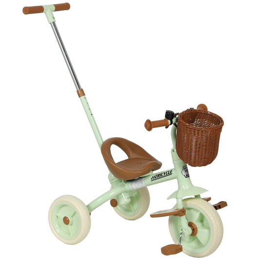 Photo of AIYAPLAY 2-In-1 Toddler Trike for 2-5 Years Old, 3 Wheel Bike with Adjustable Parent Handle, Basket for Boys and Girls, Green in Green colour on a white background