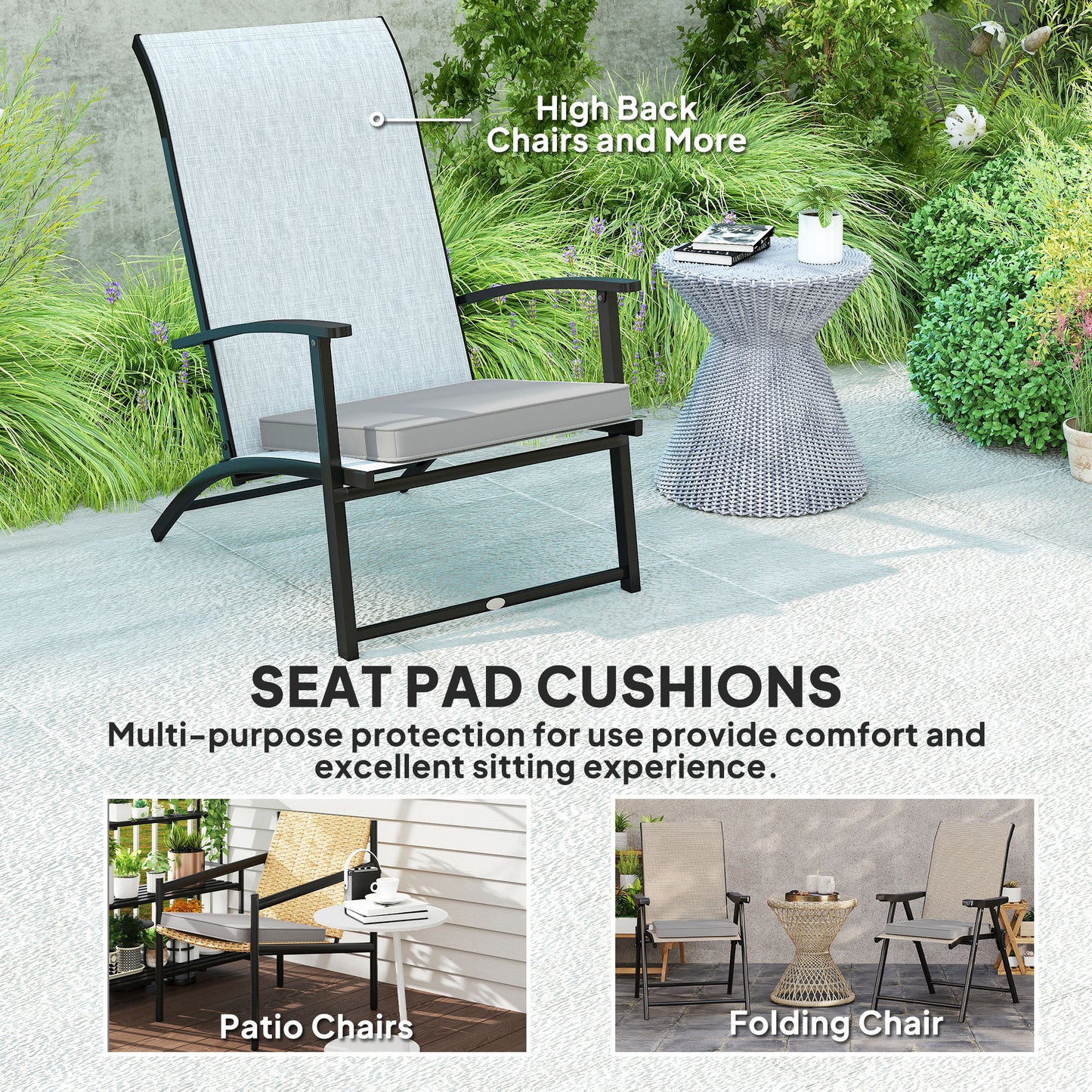 Outsunny Set of Two 45 x 45cm Garden Seat Cushions - Light Grey