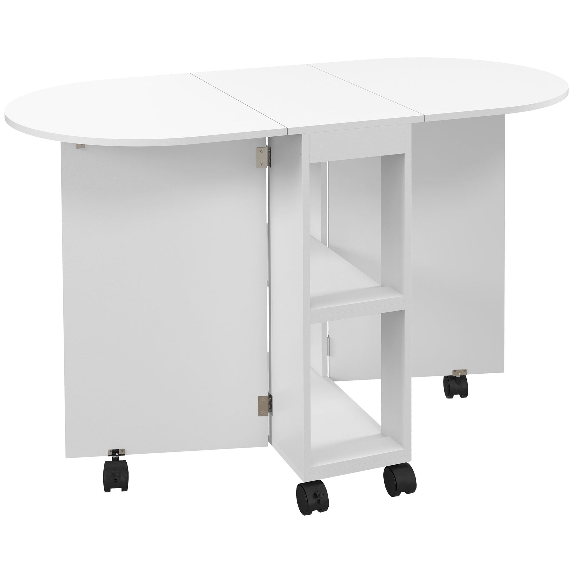 Photo of HOMCOM Four-Person Drop Leaf Dining Table, with Wheels - White in White colour on a white background