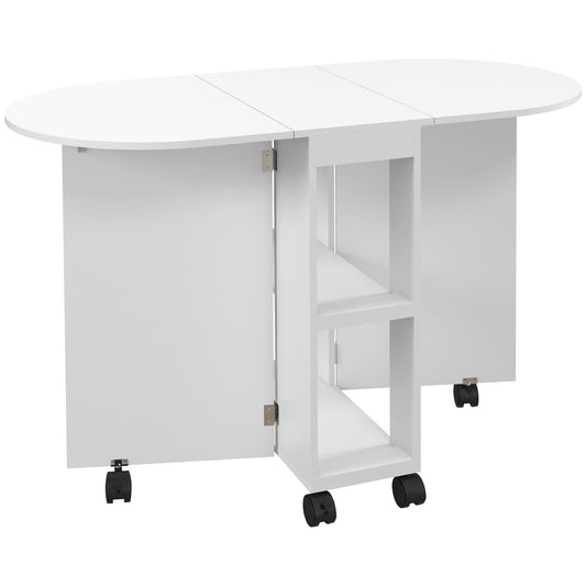 Photo of HOMCOM Four-Person Drop Leaf Dining Table, with Wheels - White in White colour on a white background