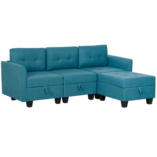 Photo of HOMCOM 'L' Shape Modular Sofa, with Storage - Light Blue in Blue colour on a white background