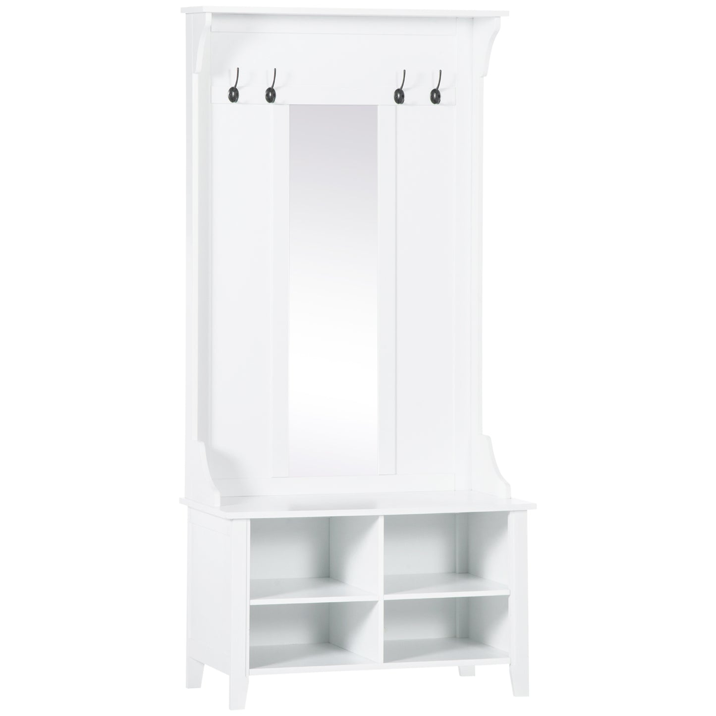 Photo of HOMCOM Hallway Furniture Set Shoe Bench Storage Mirror Cabinet Coat Rack Multiple Cubes Hangers Organiser Shelves w/ 4 Hooks in Hooks colour on a white background