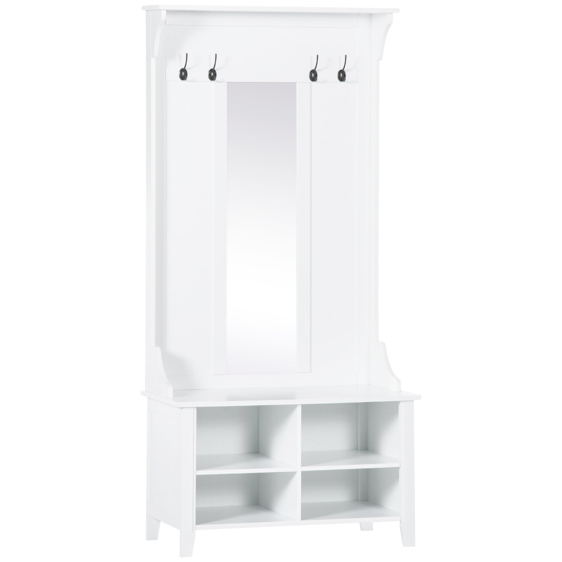 Photo of HOMCOM Hallway Furniture Set Shoe Bench Storage Mirror Cabinet Coat Rack Multiple Cubes Hangers Organiser Shelves w/ 4 Hooks in Hooks colour on a white background