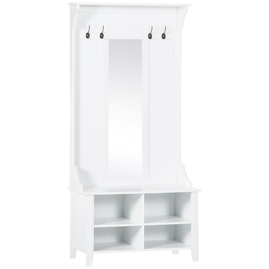 Photo of HOMCOM Hallway Furniture Set Shoe Bench Storage Mirror Cabinet Coat Rack Multiple Cubes Hangers Organiser Shelves w/ 4 Hooks in Hooks colour on a white background