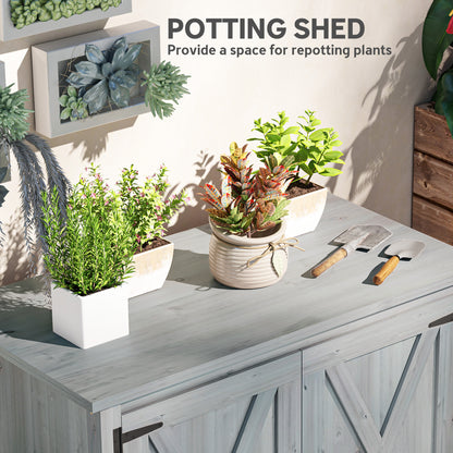 Outsunny wooden potting shed with a broad worktop and double doors