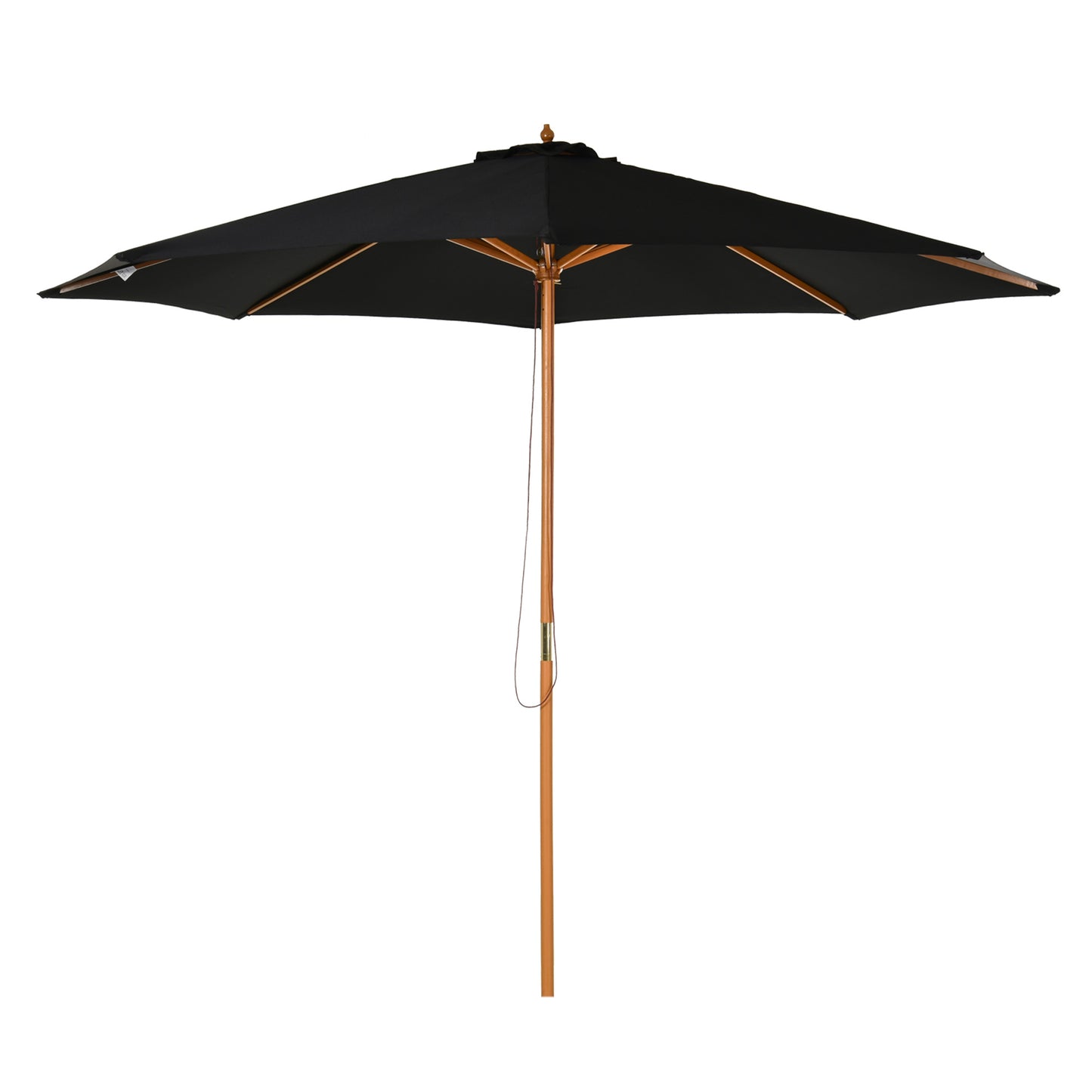 Photo of Outsunny 3(m) Garden Parasol, Pulley Operated Patio Umbrella, Wooden Table Market Umbrella with Rope Pulley Mechanism and 8 Ribs, Black in Black colour on a white background