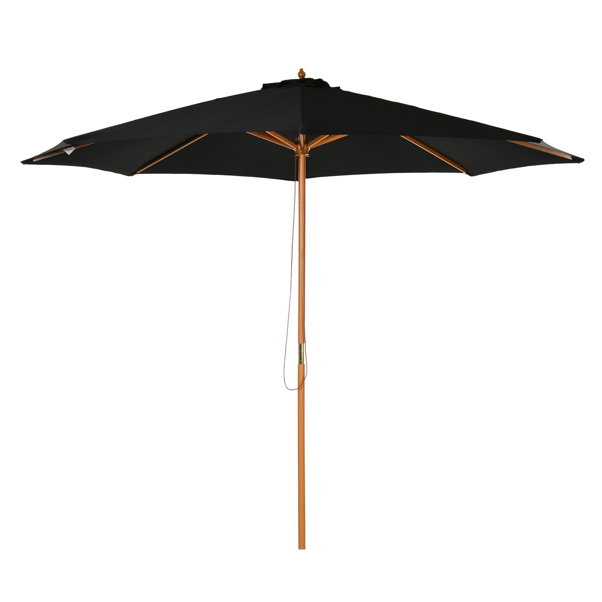 Photo of Outsunny 3(m) Garden Parasol, Pulley Operated Patio Umbrella, Wooden Table Market Umbrella with Rope Pulley Mechanism and 8 Ribs, Black in Black colour on a white background