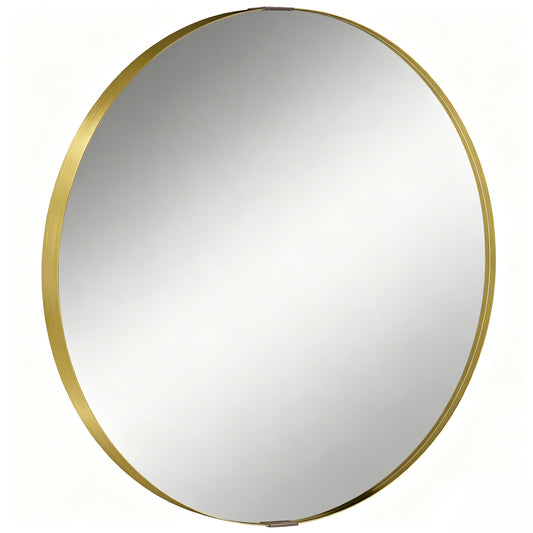 Photo of HOMCOM Round Wall Mirror 61 cm, Wall Mounted Bathroom Mirror with Tempered Safety Glass and Aluminium Alloy Frame, Gold Tone in Tone colour on a white background
