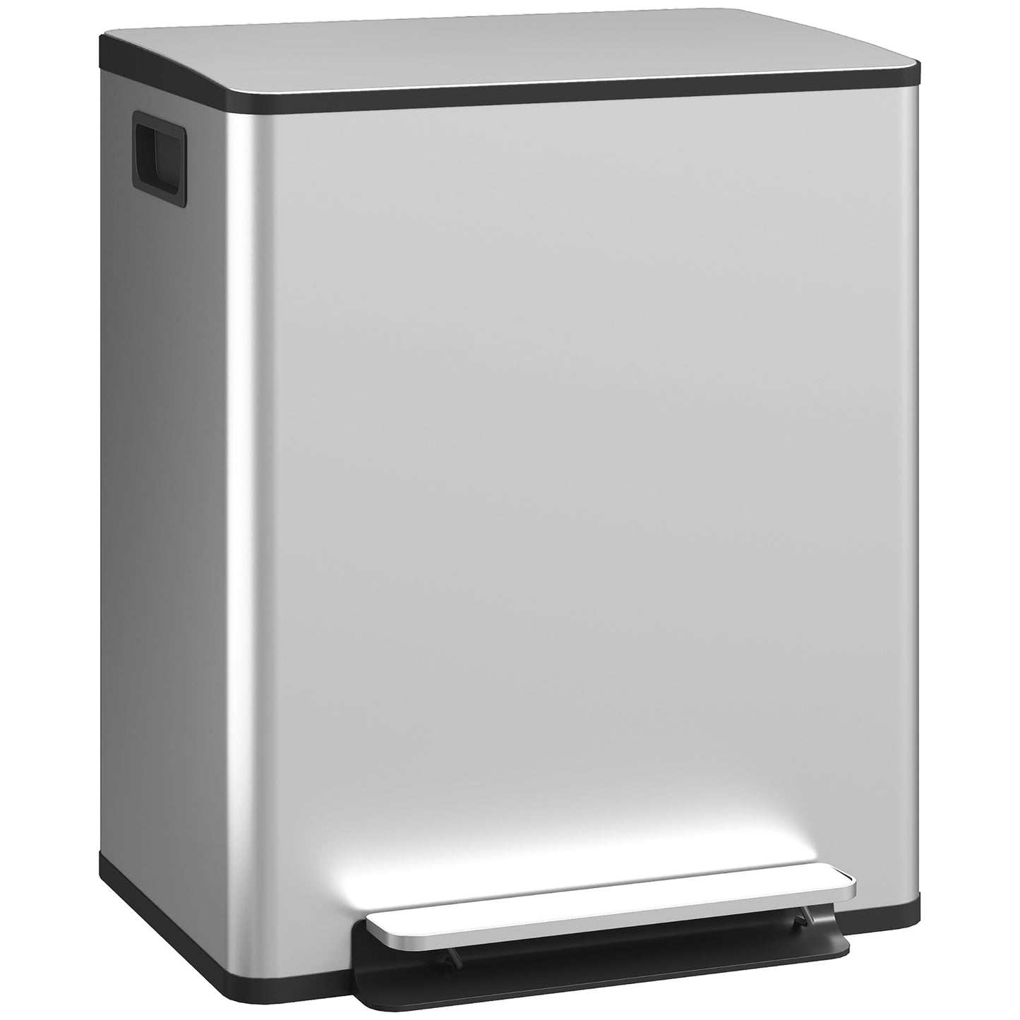 Photo of HOMCOM 50L Dual Compartment Stainless Steel Bin, with Deodoriser Holders - Silver in Silver colour on a white background