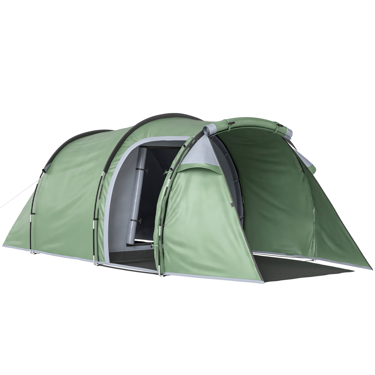 Photo of Outsunny 2 Man Tunnel Tent with Sewn-in Groundsheet, Air Vents, Rainfly, 2000mm Large Camping Tent with Bedroom, Porch, Living Area for Camping, Hiking, 426L x 206W x 154H cm, Dark Green in Green colour on a white background