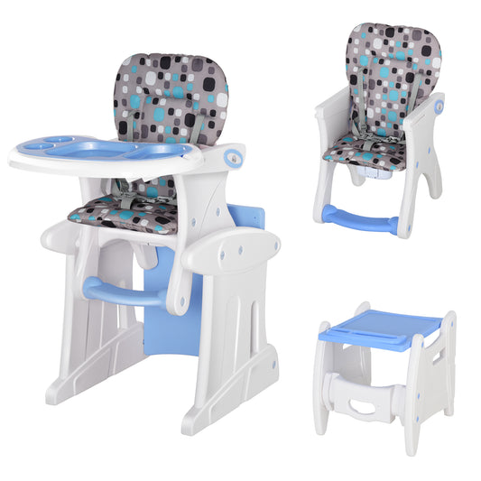 Photo of HOMCOM 2 in 1 Convertible Baby High Chair Toddler Table Chair Infant Feeding Seat Removable Food Tray Safety Harness Blue in Blue colour on a white background