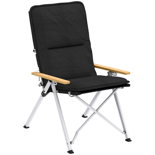 Photo of Outsunny Portable Camping Chair for Adults, High Back Folding Chair with Padded Seat and Carry Bag, Outdoor Recliner for Hiking, Fishing, Beach and Picnic, Black in Black colour on a white background
