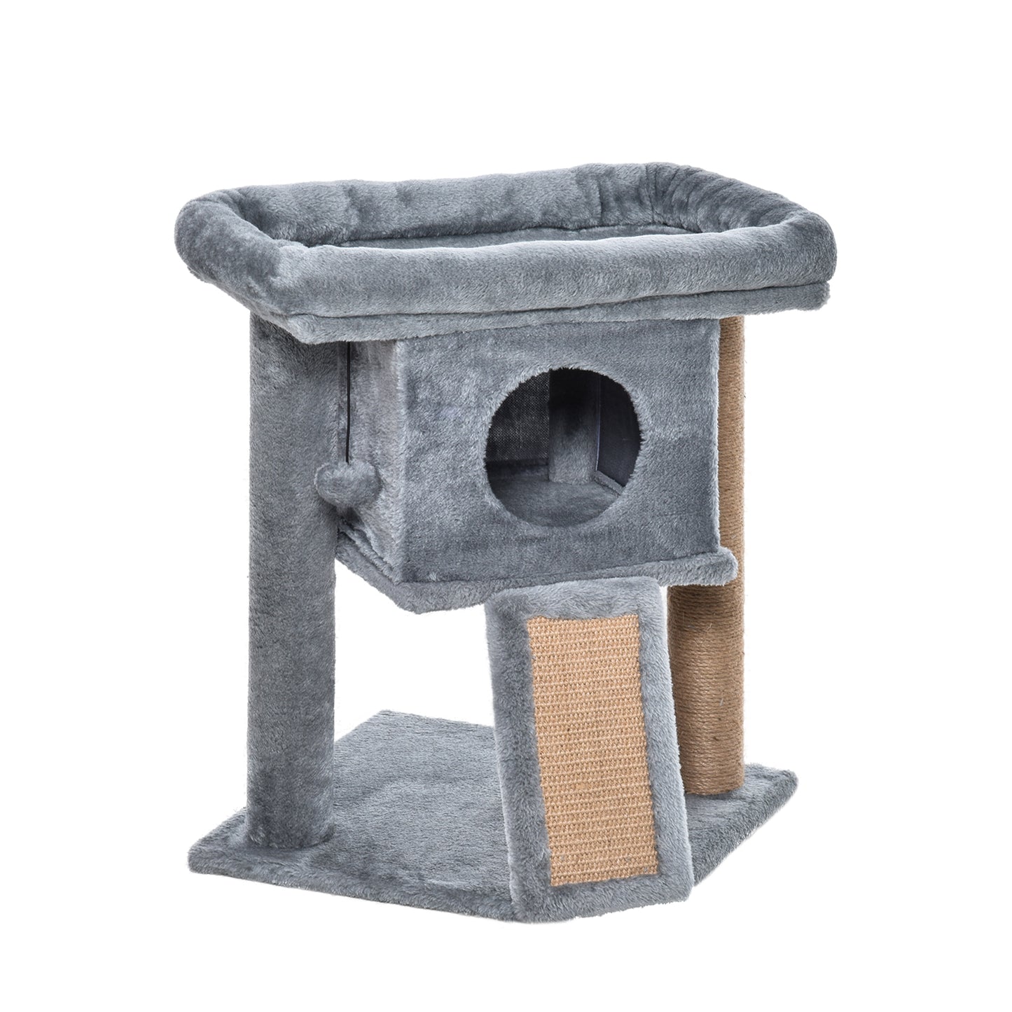 Photo of PawHut Cat Tree Tower for Indoor Cats Cat Scratching Post Climbing Activity Centre w/Jute Scratching Pad, Toy Ball, Cat House - Grey in Grey colour on a white background