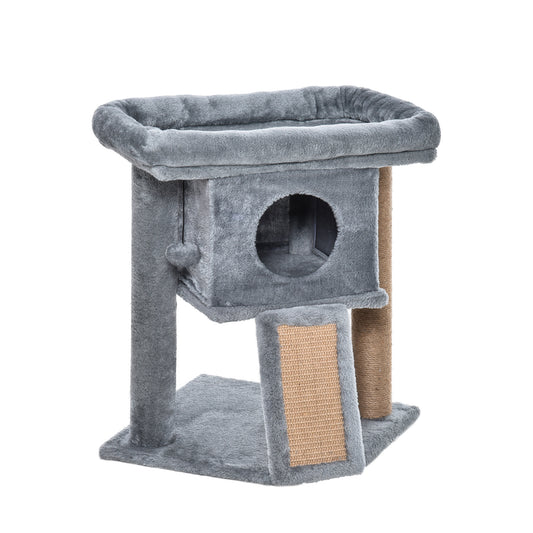 Photo of PawHut Cat Tree Tower for Indoor Cats Cat Scratching Post Climbing Activity Centre w/Jute Scratching Pad, Toy Ball, Cat House - Grey in Grey colour on a white background