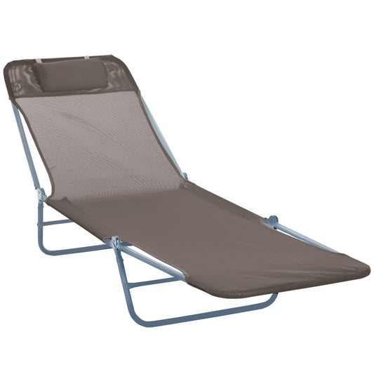 Photo of Outsunny Outdoor Foldable Sun Lounger, Adjustable Backrest Garden Recliner Sun Lounger Chair with Headrest Pillow, Coffee in Coffee colour on a white background