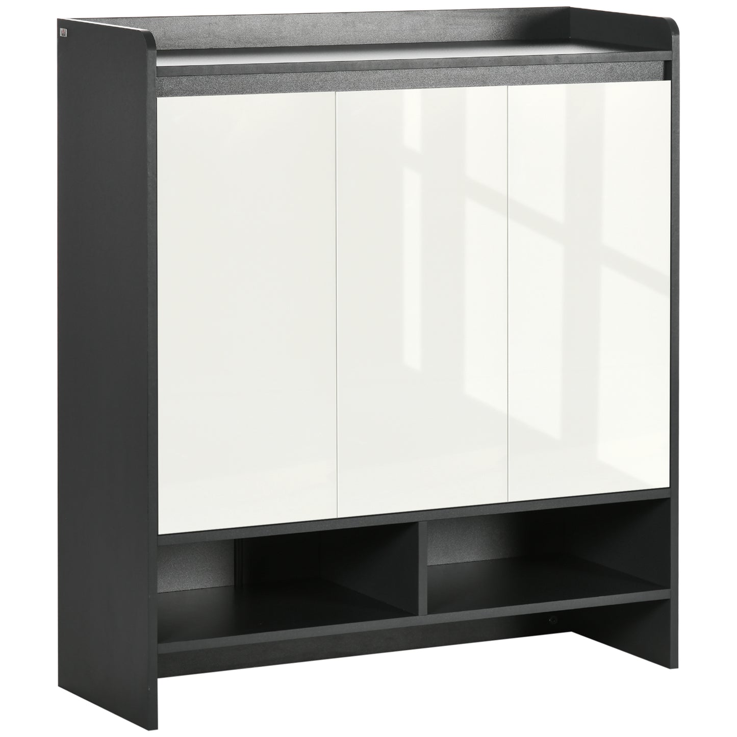 Photo of HOMCOM High Gloss Shoe Cabinet with White Doors and Open Shelves, Hallway Shoe Cupboard Storage Organizer for 19 Pairs of Shoes, Grey in Grey colour on a white background