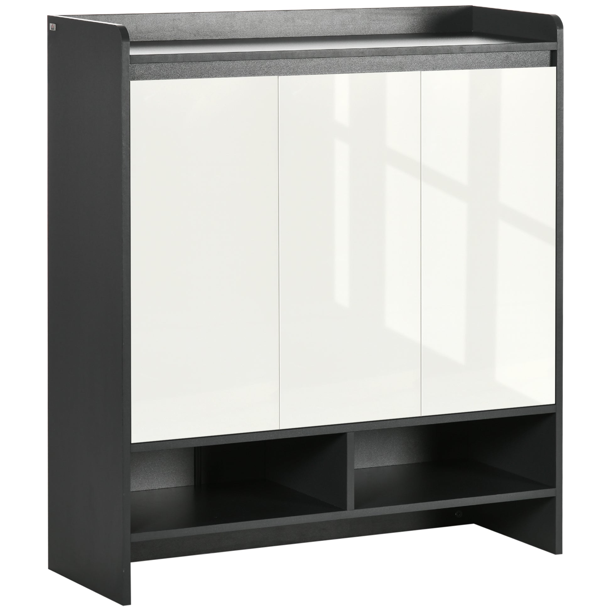 Photo of HOMCOM High Gloss Shoe Cabinet with White Doors and Open Shelves, Hallway Shoe Cupboard Storage Organizer for 19 Pairs of Shoes, Grey in Grey colour on a white background