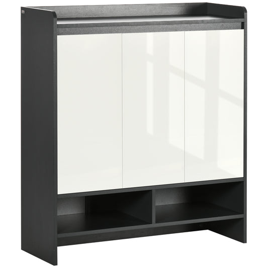 Photo of HOMCOM High Gloss Shoe Cabinet with White Doors and Open Shelves, Hallway Shoe Cupboard Storage Organizer for 19 Pairs of Shoes, Grey in Grey colour on a white background